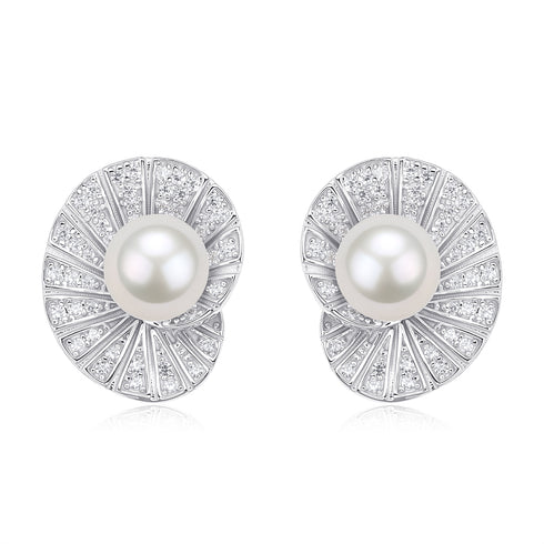 Seashell Freshwater Pearl Ear Stud Earrings